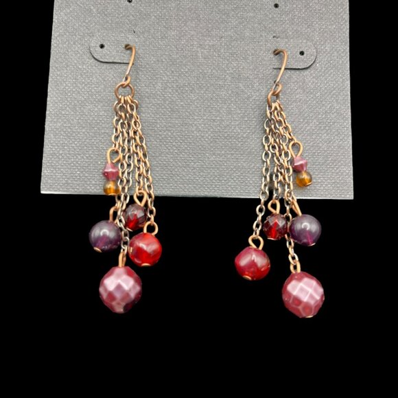 Vintage Cookie Lee Earrings Dangle Beads Crystal Pink Red Brass Tone NEW - Picture 3 of 6
